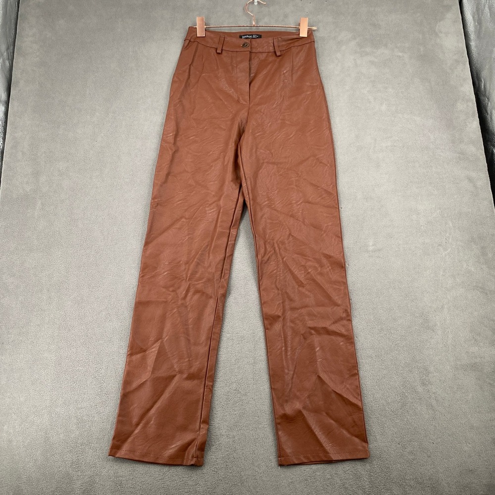 Boohoo Wide Leg Leather Look Trousers Chocolate Brown FZZ15711-186-14 US 2 NEW